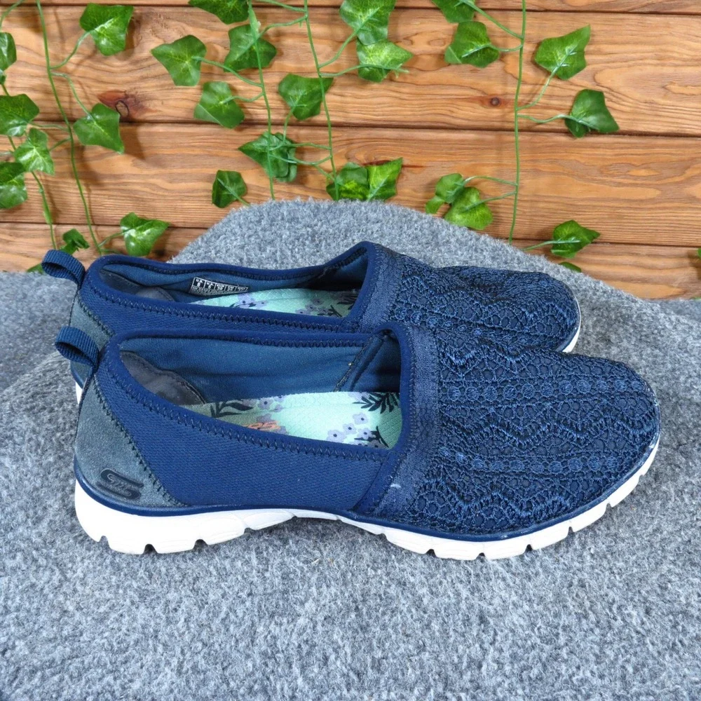 Skechers Microburst One Up Womens Walking Slip On Shoes Size 8 Navy Blue Mesh